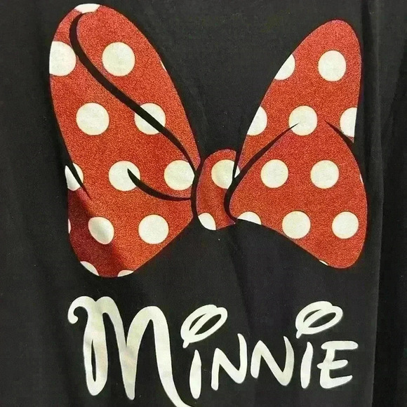 Disney Minnie Mouse Red Sparkle Polka Dot Bow T-Shirt Girls Size XL (15/17) - Picture 3 of 6